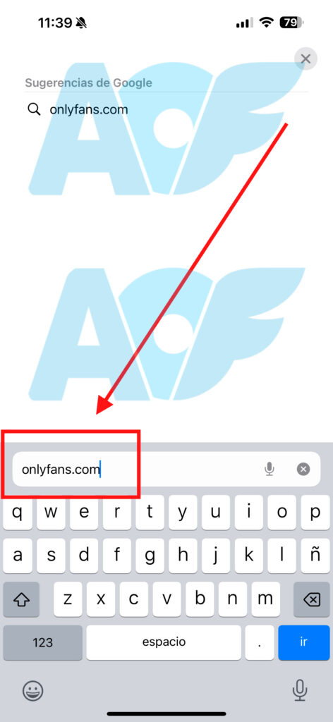 Escribe 'onlyfans.com' en la barra de búsqueda para acceder al sitio web