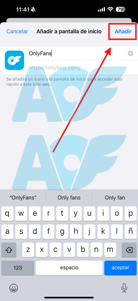 Pulsa en 'Añadir' para crear el acceso directo de la app de onlyfans