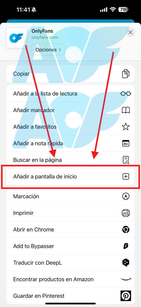 Selecciona 'Añadir a la pantalla de inicio' para crear un acceso directo